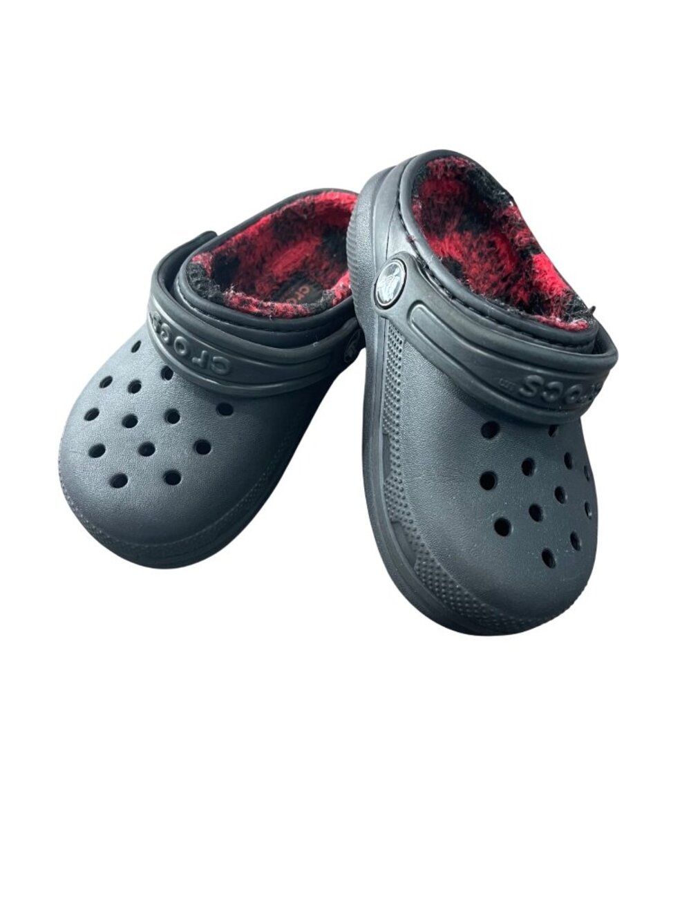 Crocs Classic Fleece Lined Buffalo Plaid Clogs Toddler Kids Size 8 Black Red